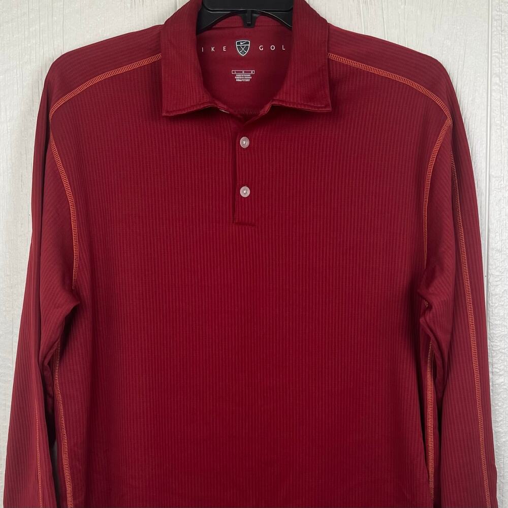 Nike Golf Polo long sleeve mens Large maroon Texture Knit Embroidered Swoosh Y2K - Picture 2 of 8